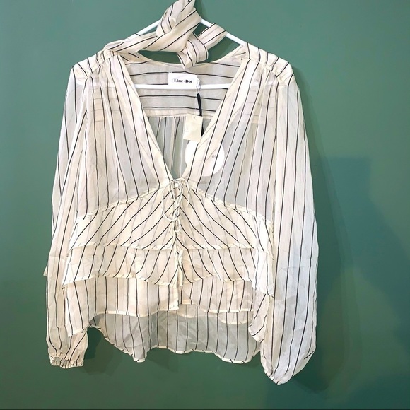 Line + Dot Semi Sheer Striped Blouse NWT - Picture 1 of 10